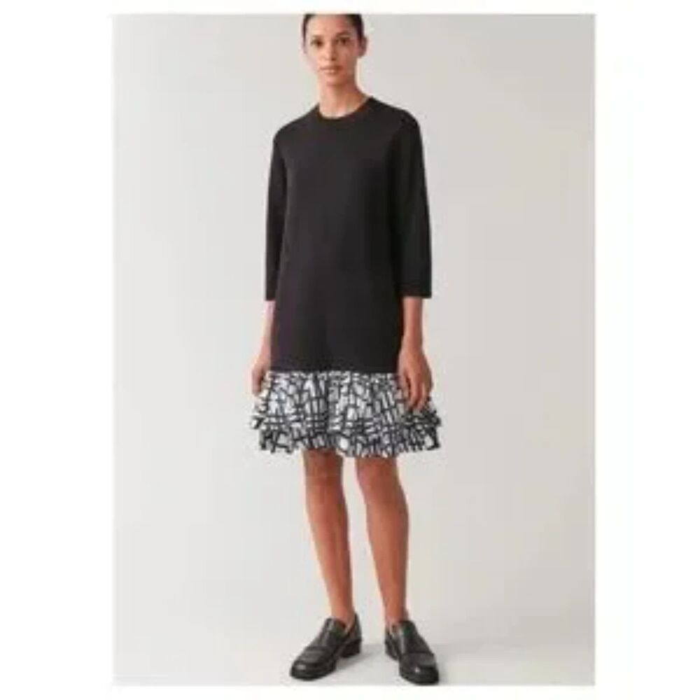 COS Knitted Dress Sz XS Woven Pleats Ruffle Hem Office Career Minimalist Classic